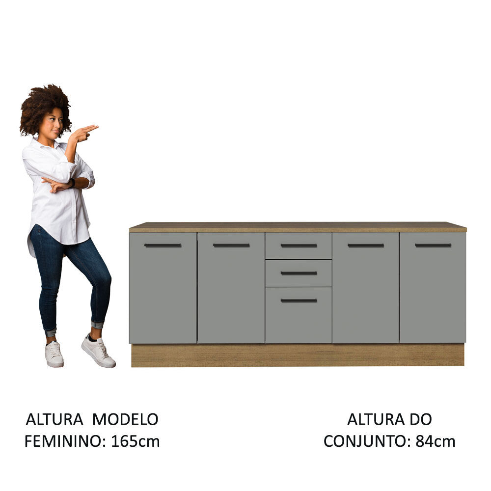 Kit 2 Gabinetes Bajos Multiuso 200 cm 4 Puertas 3 Cajones Marrón/Gris Agata Madesa