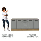 Kit 2 Gabinetes Bajos Multiuso 200 cm 4 Puertas 3 Cajones Marrón/Gris Agata Madesa