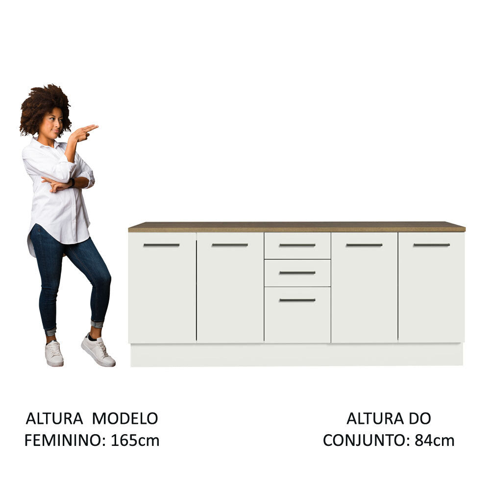 Kit 2 Gabinetes Bajos Multiuso 200 cm 4 Puertas 3 Cajones Blanco/Marrón Agata Madesa