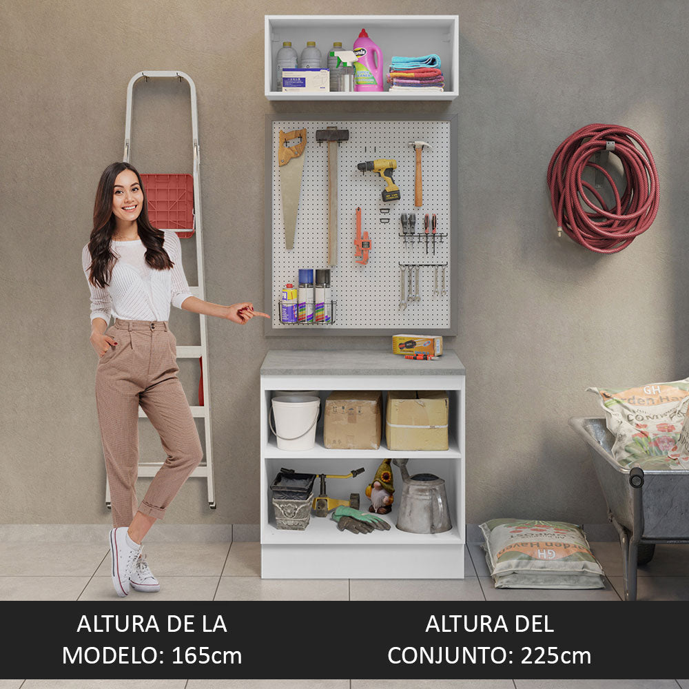 Kit Gabinete Bajo y Gabinete Superior Multiuso 80 cm Blanco/Gris Agata Madesa