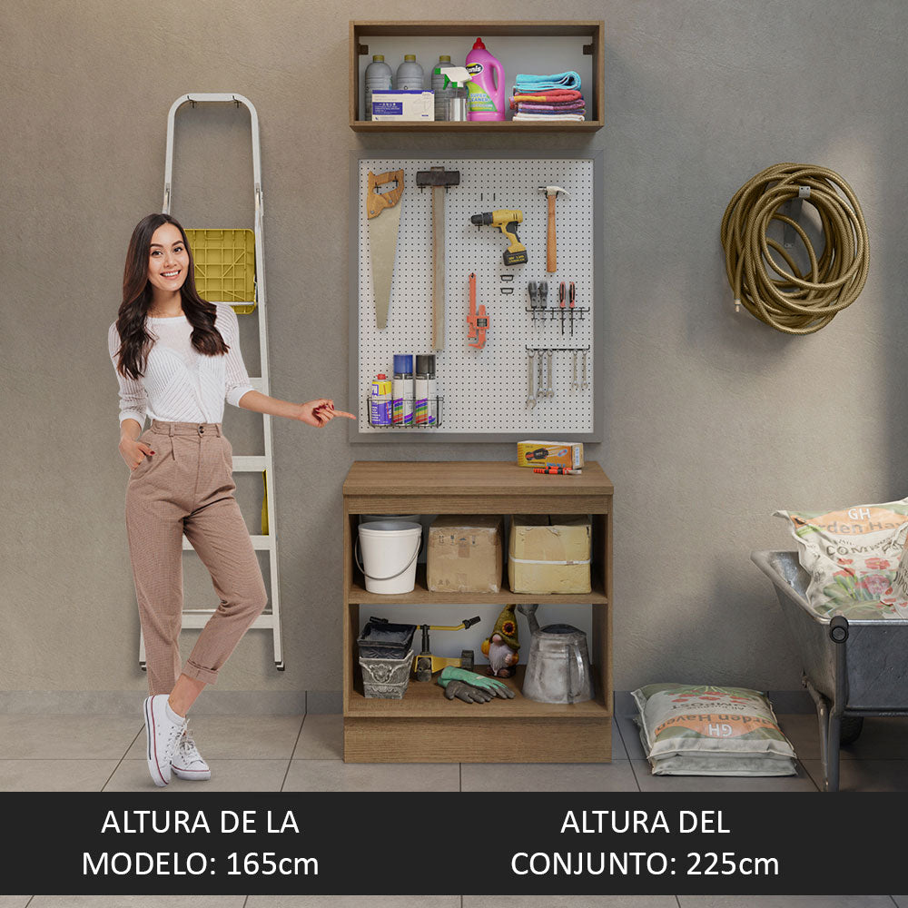 Kit Gabinete Bajo y Gabinete Superior Multiuso 80 cm Marrón/Gris Agata Madesa
