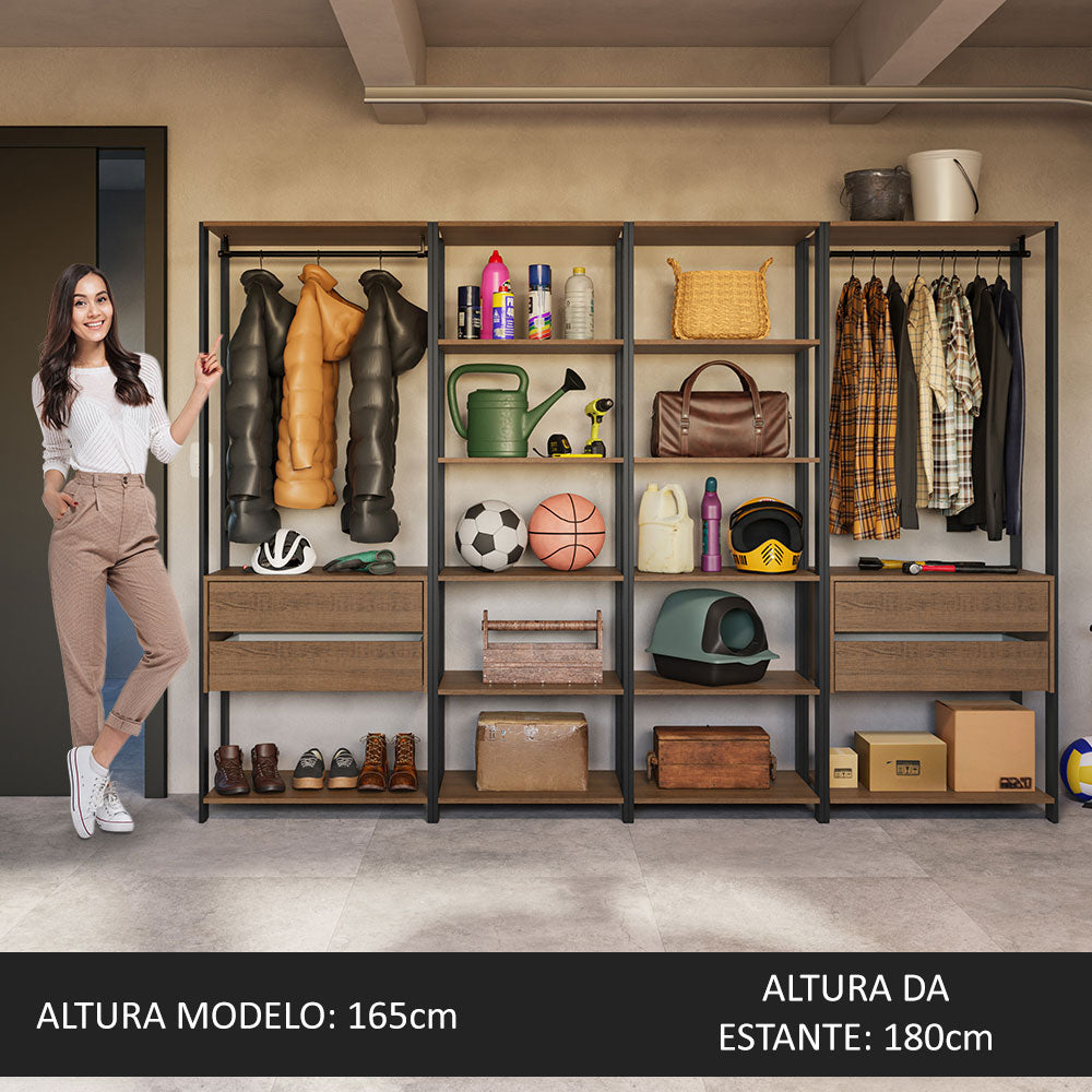 Estante Multiuso 258 cm 4 Cajones Marrón/Negro Madesa