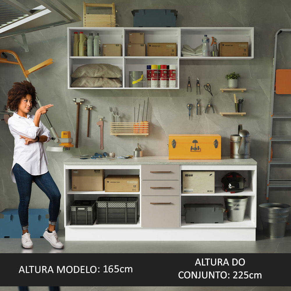 Kit 2 Gabinetes Bajos 2 Gabinetes Superiores 200 cm Blanco/Crema Agata Madesa