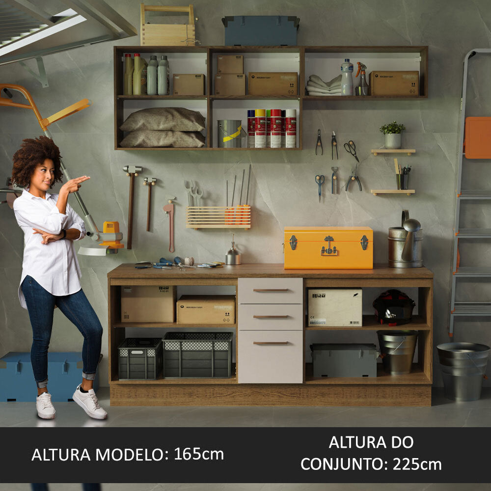 Kit 2 Gabinetes Bajos 2 Gabinetes Superiores 200 cm Marrón/Crema Agata Madesa