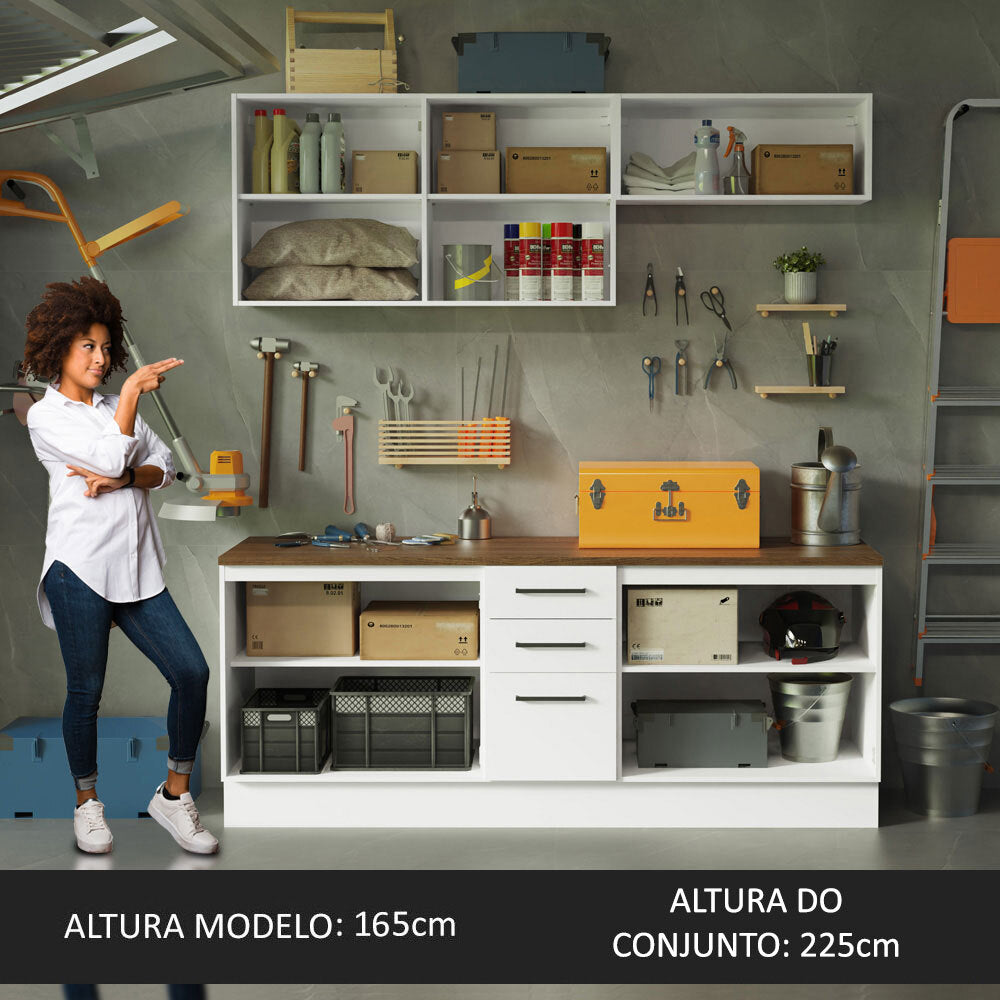 Kit 2 Gabinetes Bajos 2 Gabinetes Superiores 200 cm Blanco/Marrón Agata Madesa