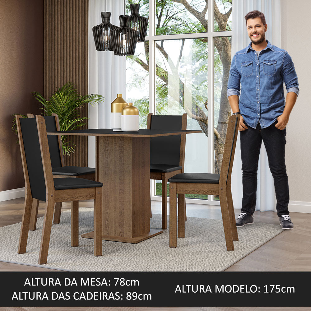 Juego de Comedor Alana Mesa Encimera de Madera con 4 Sillas Marrón/Negro