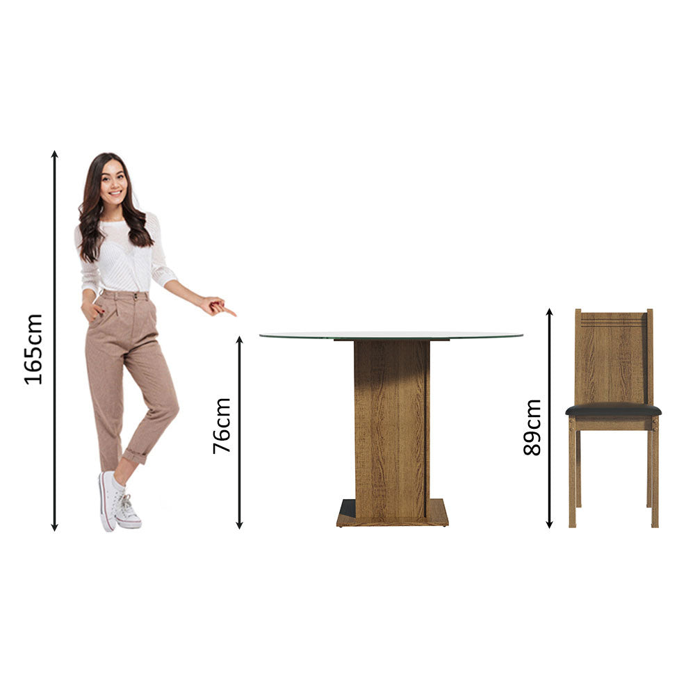 Conjunto de Comedor con Encimera Vidrio Circular 4 Sillas Marrón/Negro Paula Madesa