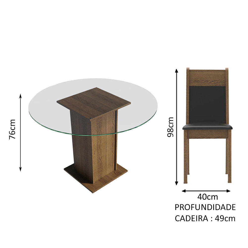 Juego de Comedor Encimera de Vidrio Circular 4 Sillas Marrón/Negro Ana