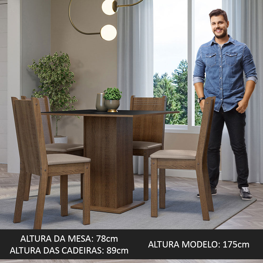 Juego de Comedor Mesa Encimera de Madera 4 Sillas Marrón/Negro/Sintético Beige Samara