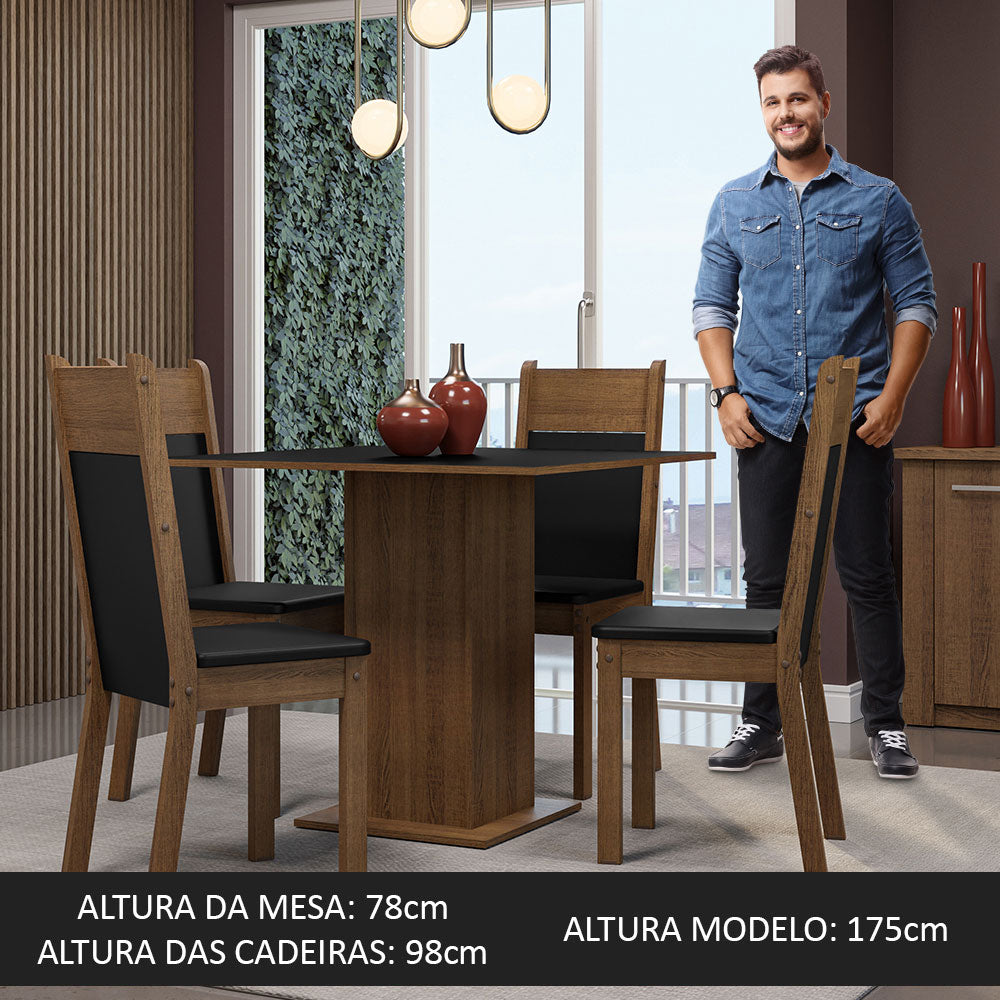 Juego de Comedor Mesa Encimera de Madera 4 Sillas Marrón/Negro Claire