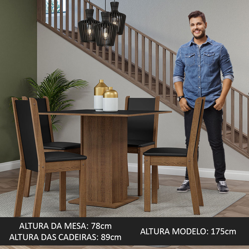 Juego de Comedor Mesa Encimera de Madera 4 Sillas Marrón/Negro Briana