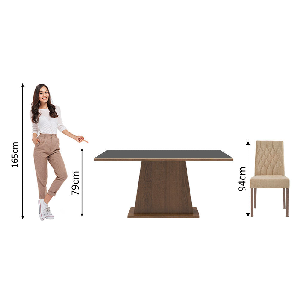 Conjunto de Comedor 6 Sillas Marrón/Negro/Imperial Britney Madesa