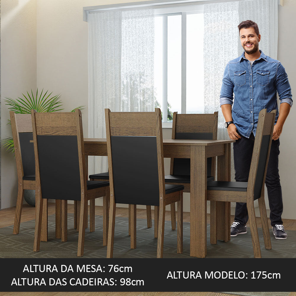 Juego de Comedor Mesa con Encimera de Madera 6 Sillas Marrón/Negro Bahamas