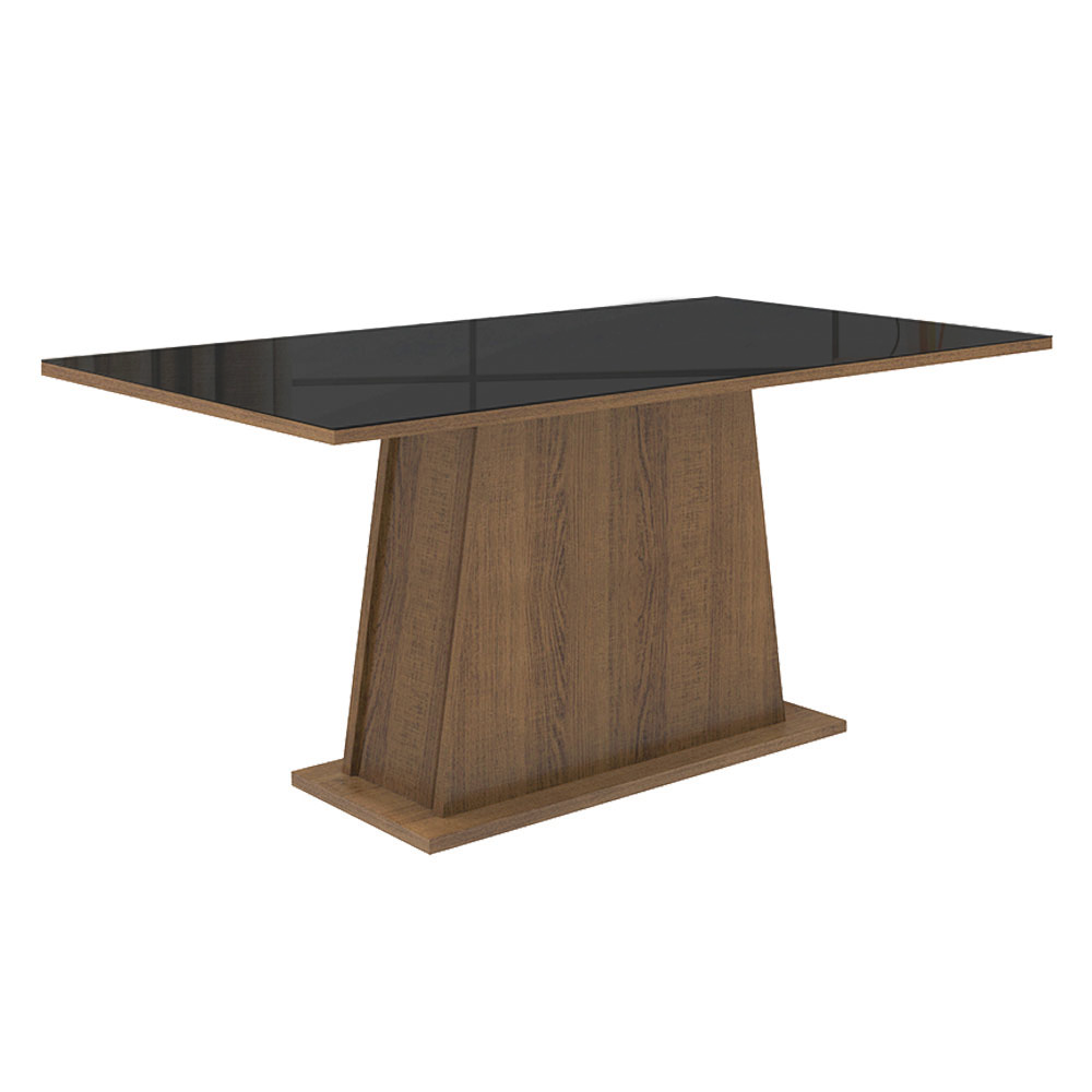 Juego de Comedor Mesa con Encimera de Vidrio 6 Sillas Marrón/Negro/Oxford Stéfani