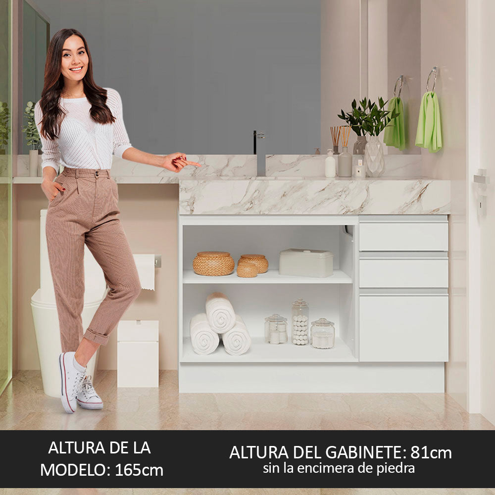 Gabinete para Baño de 120cm 2 Puertas y 3 Cajones Blanco