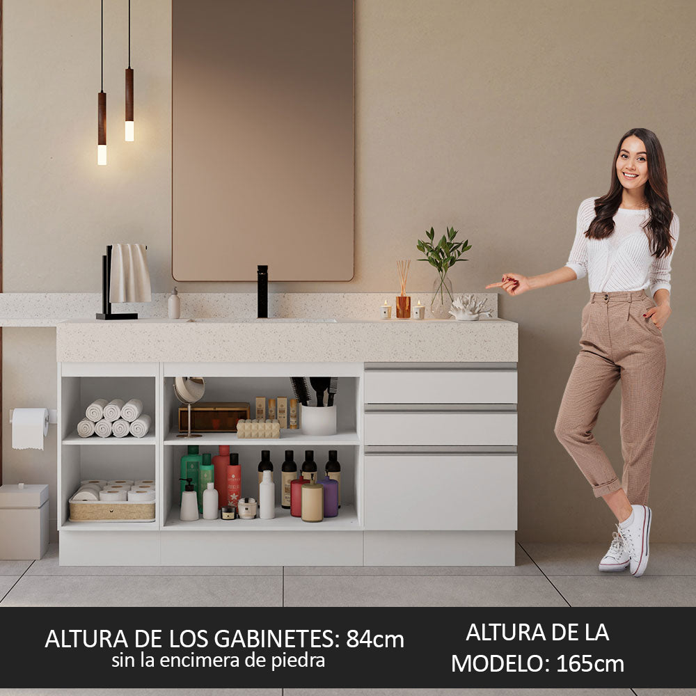 Gabinete para Baño 180cm 3 Puertas 3 Cajones Blanco