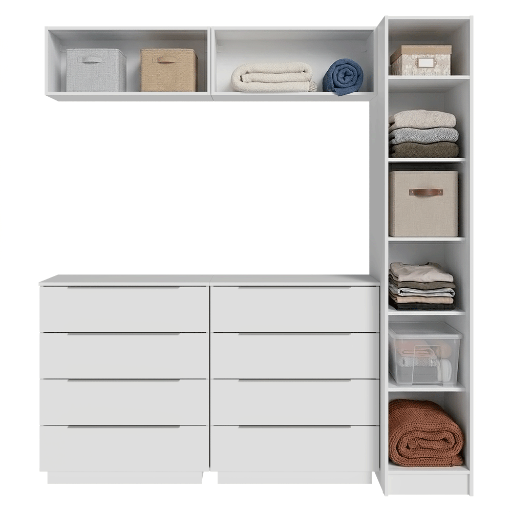Kit Recámara 200 cm Clóset Modular y Cómoda Blanco Neo Madesa