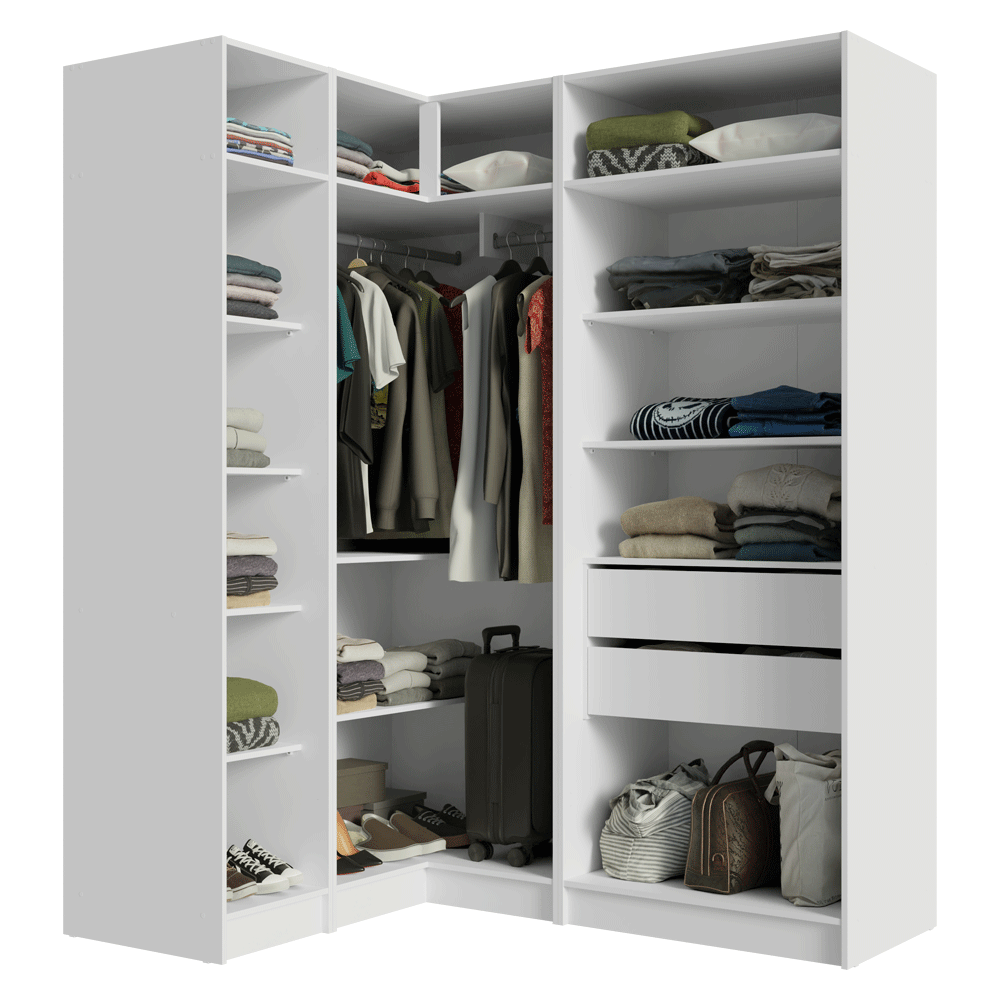 Clóset Modular Esquinero 310 cm 5 Puertas 2 Cajones Blanco Neo Madesa