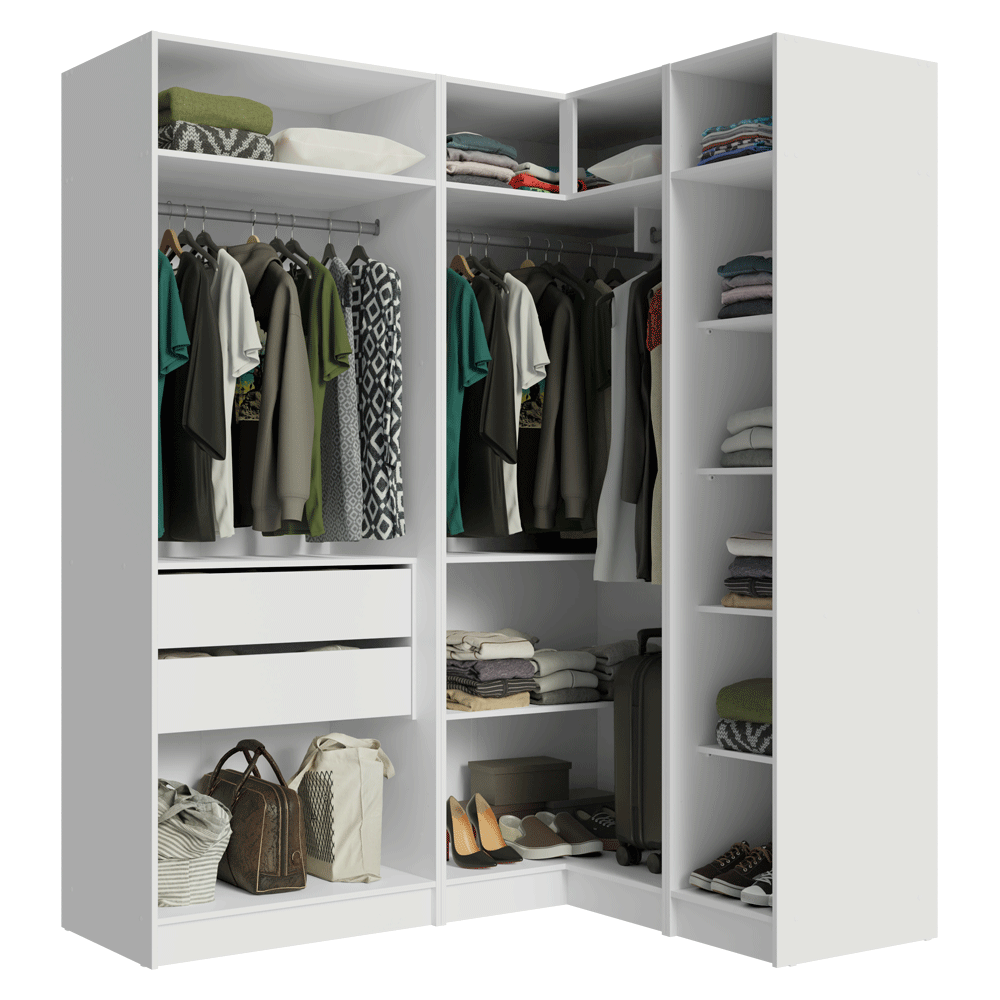 Clóset Modular Esquinero 310 cm 5 Puertas 2 Cajones Blanco Neo Madesa