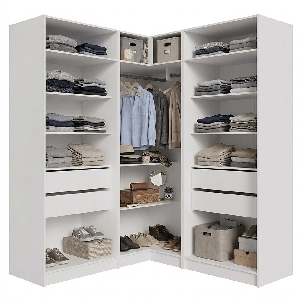 Clóset Modular Esquinero 350 cm 6 Puertas 4 Cajones Blanco Neo Madesa