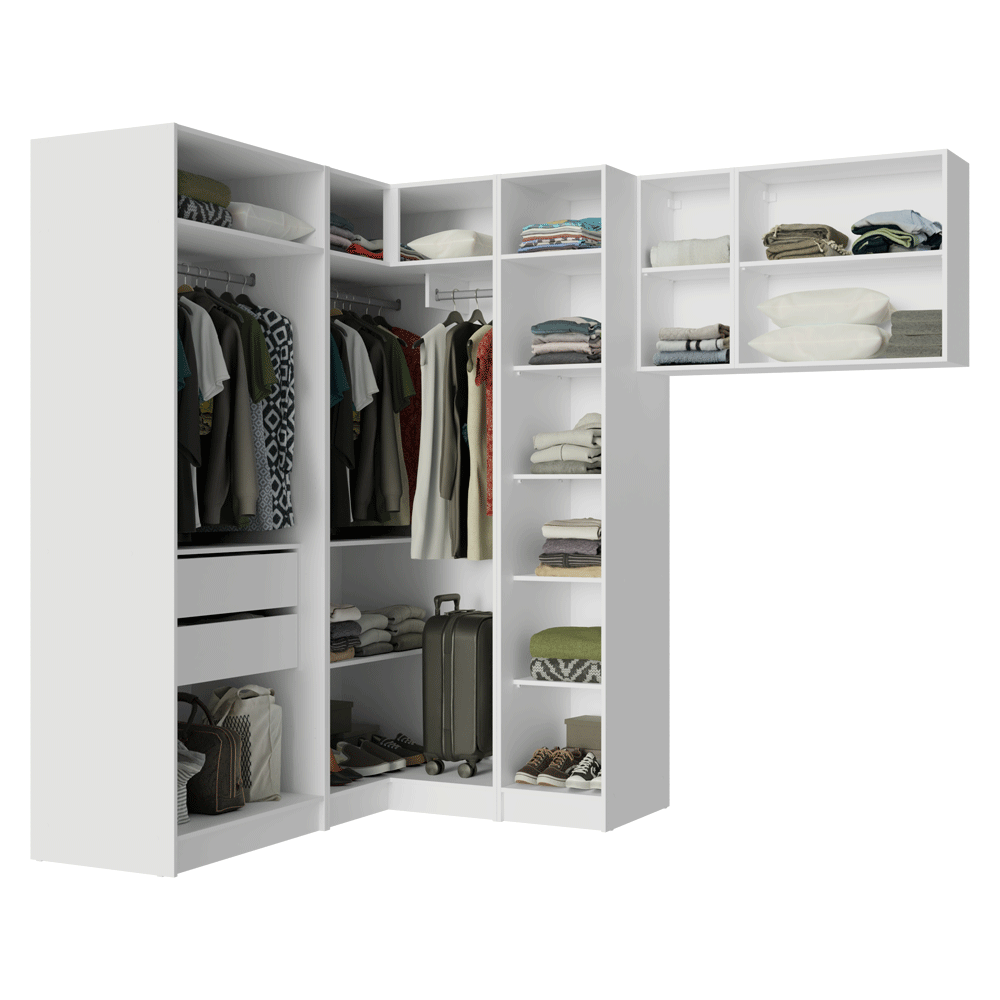 Clóset Modular Esquinero 415 cm 8 Puertas 2 Cajones Blanco Neo Madesa