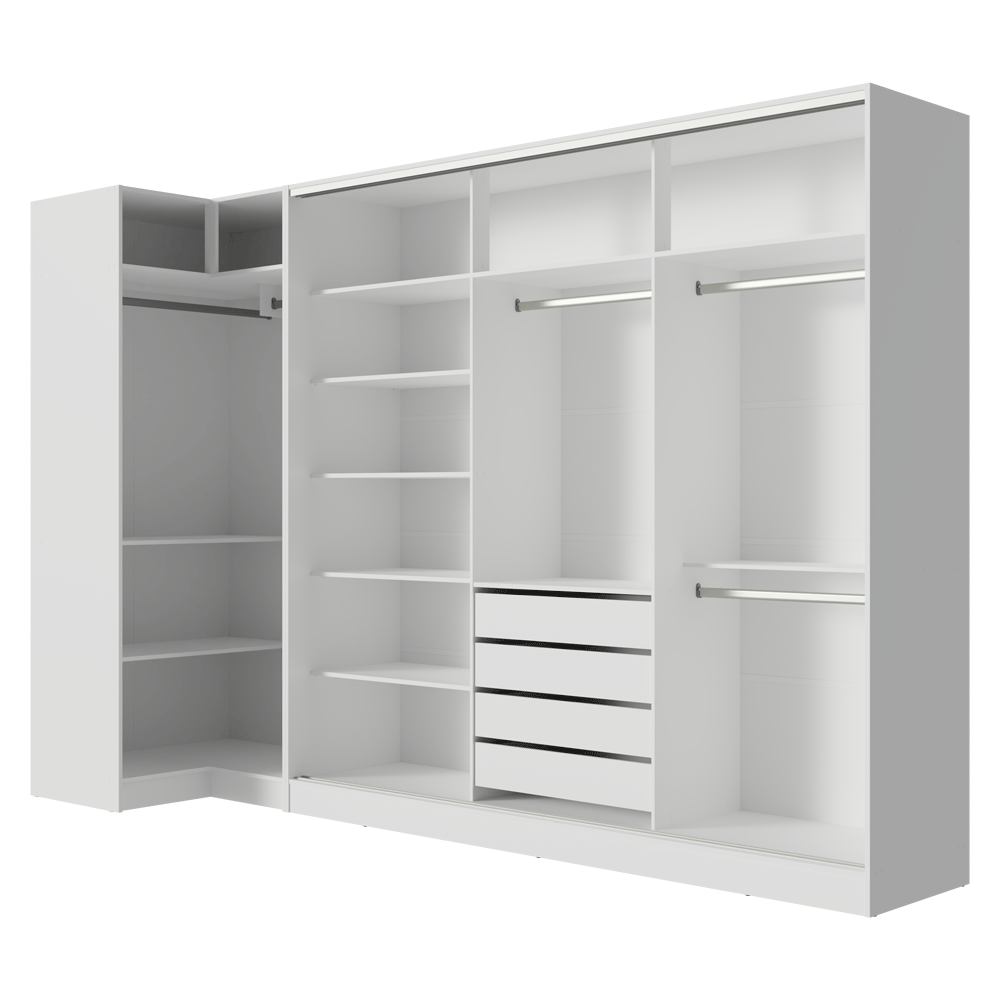 Kit Clóset Esquinero Modular y Clóset Matrimonial 3 Puertas Corredizas Blanco Neo Madesa