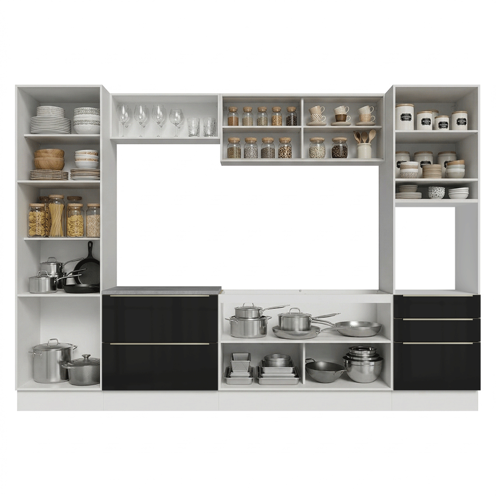 Cocina Integral 320 cm Lux Blanco/Negro 01