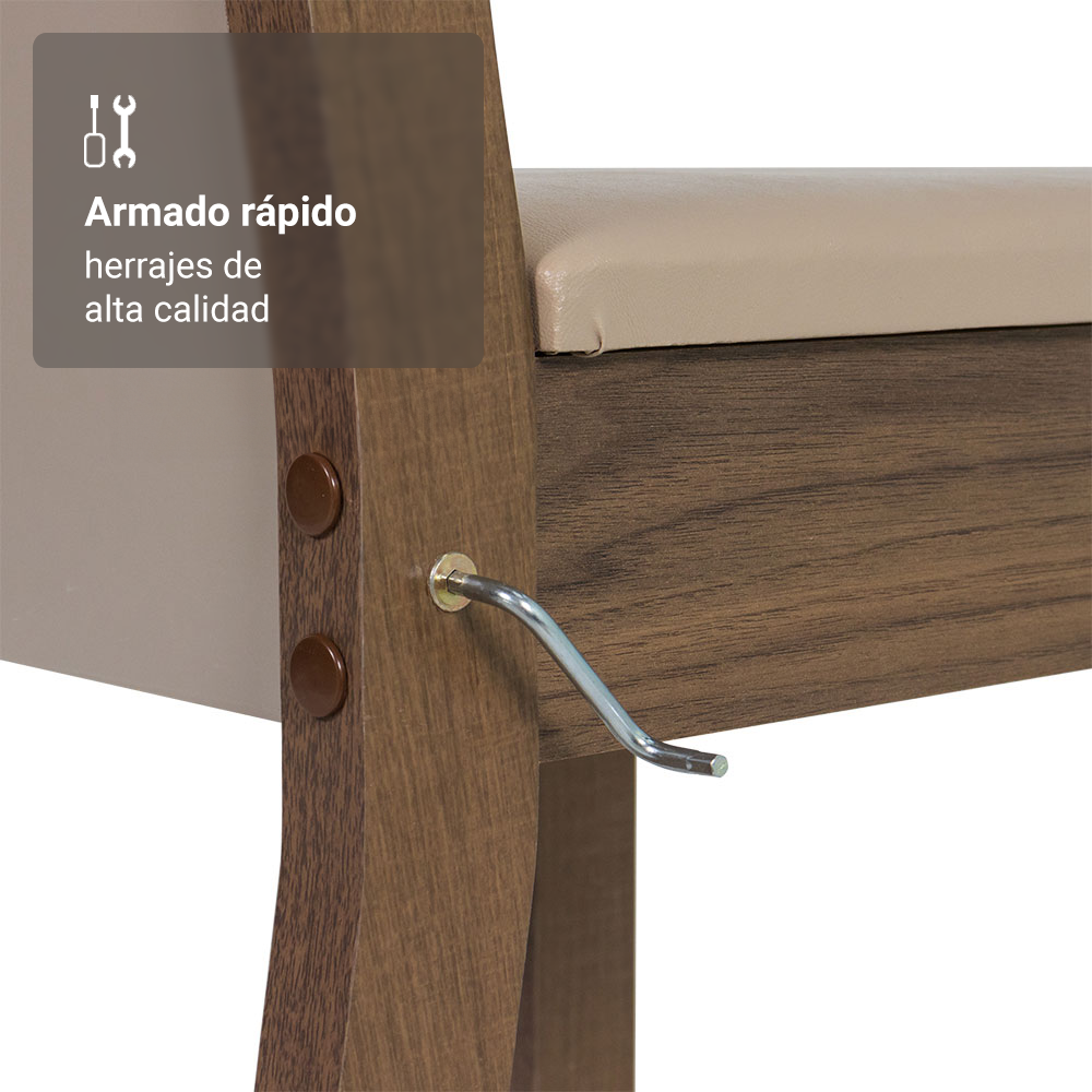 Juego de Comedor Madesa Talita con Mesa de Madera y 4 Sillas Marrón/Crema con Tapizado en Tela Sintética Beige