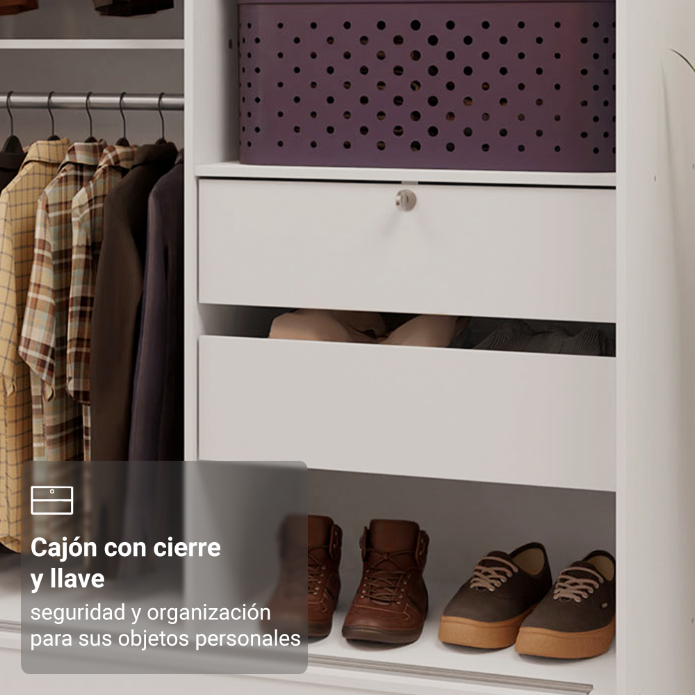 Clóset Soltero Luke 2 Puertas Corredizas 1 con Espejo y Pies Blanco
