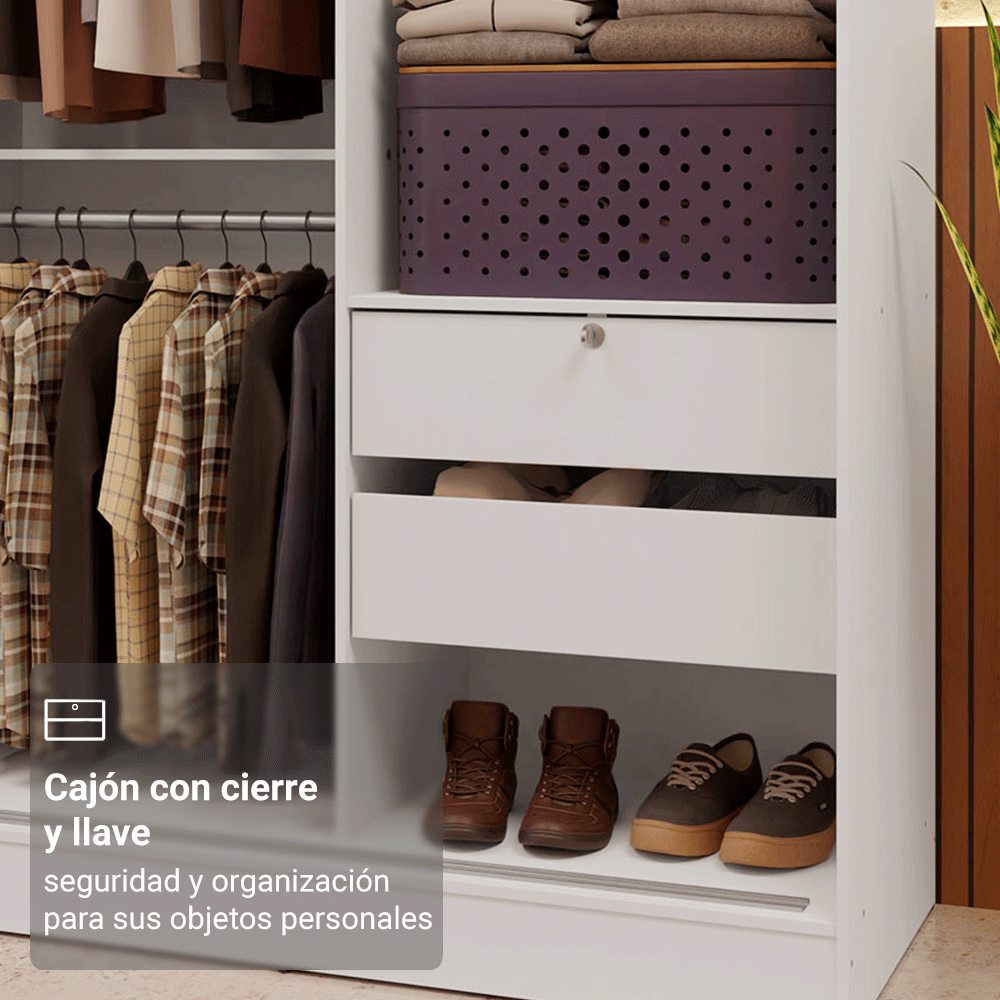 Clóset Soltero Luke 2 Puertas Corredizas Con Espejos