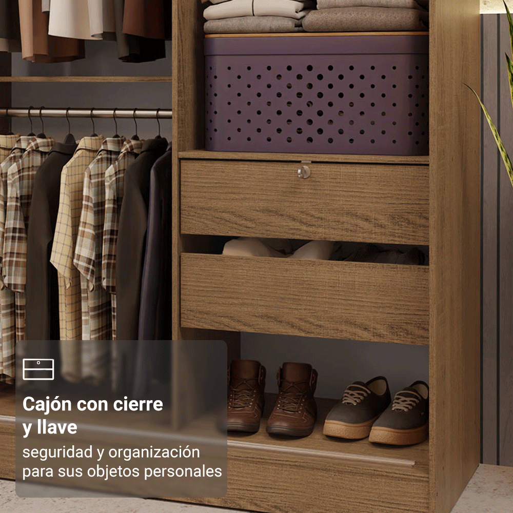 Clóset Soltero 2 Puertas Corredizas 1 Puerta Con Espejo Luke