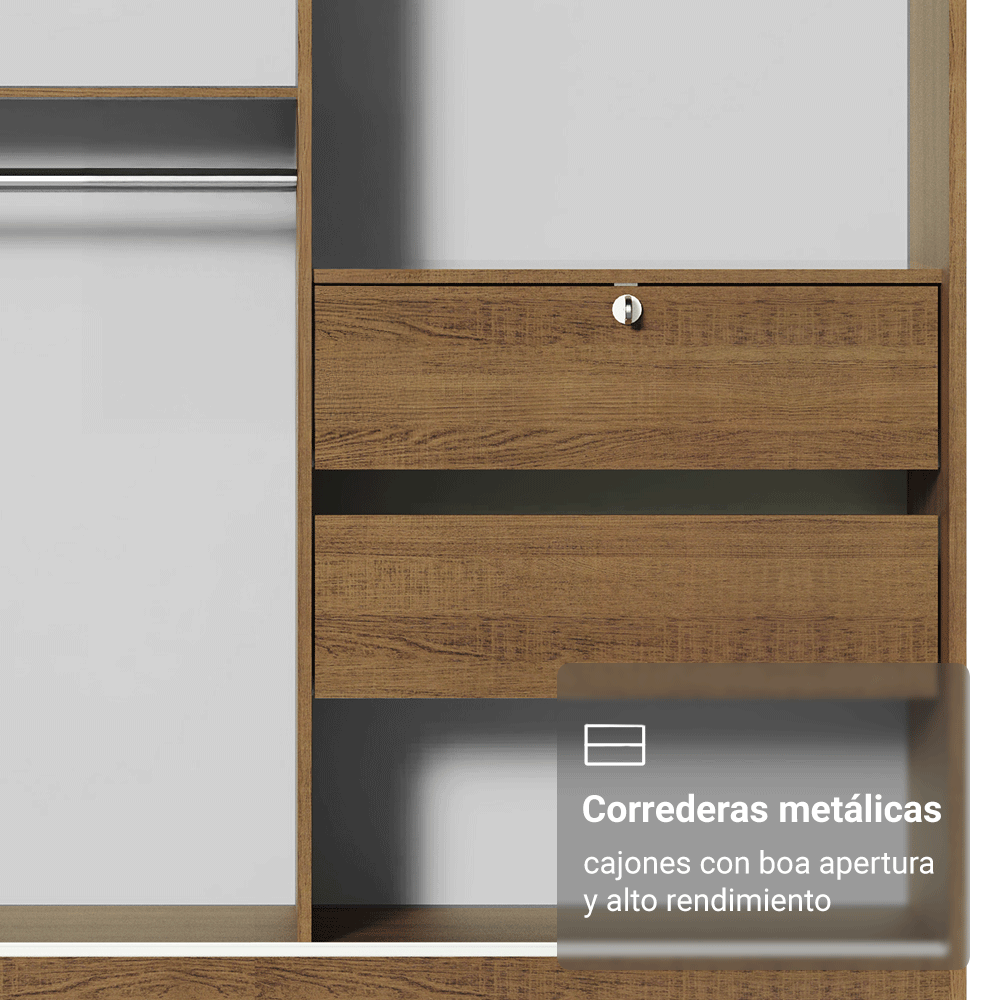 Clóset Soltero Luke 2 Puertas Corredizas 1 con Espejo y Pies - Marron
