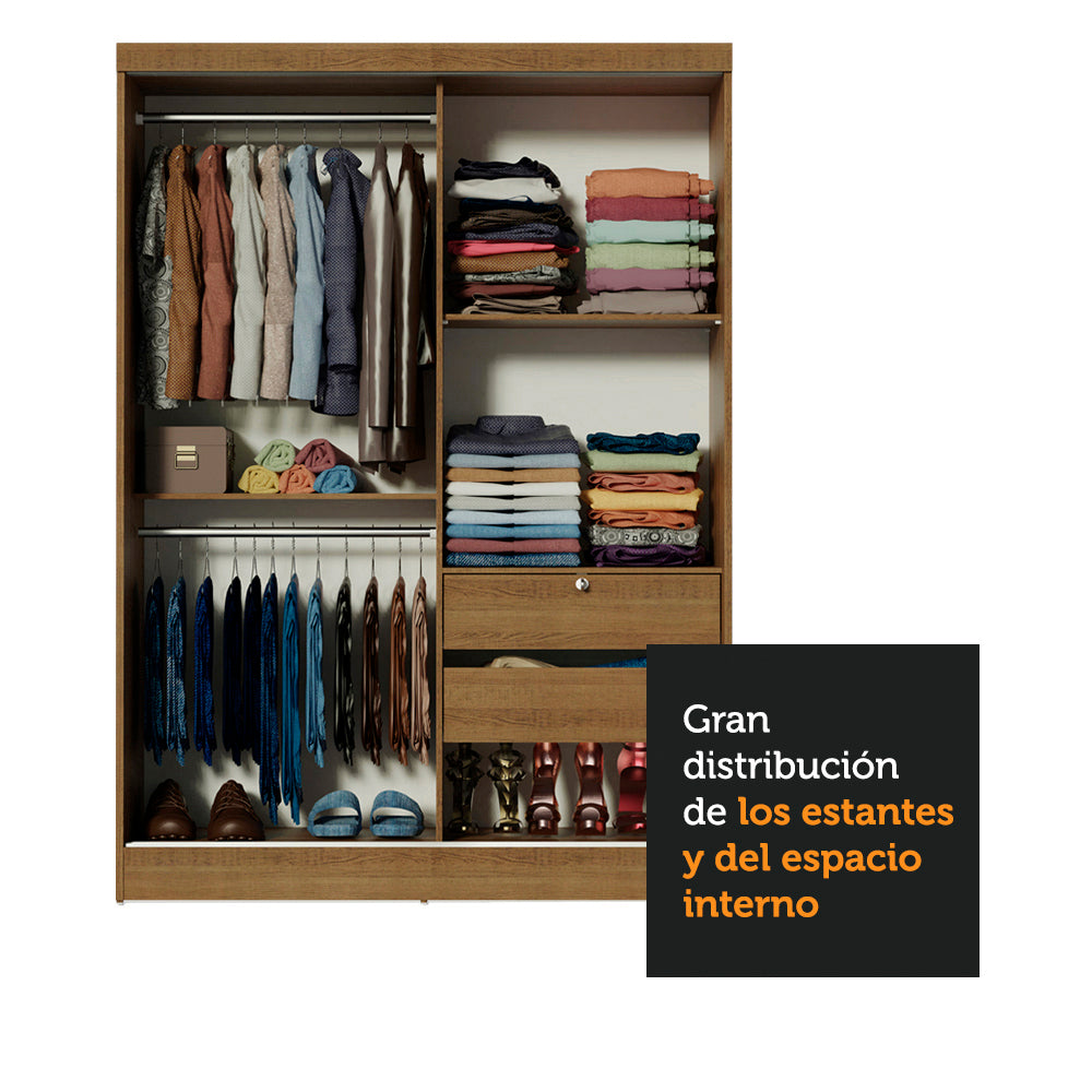 Clóset Infantil 119 cm 2 Puertas Corredizas Con 1 Espejo Marrón Nick Madesa