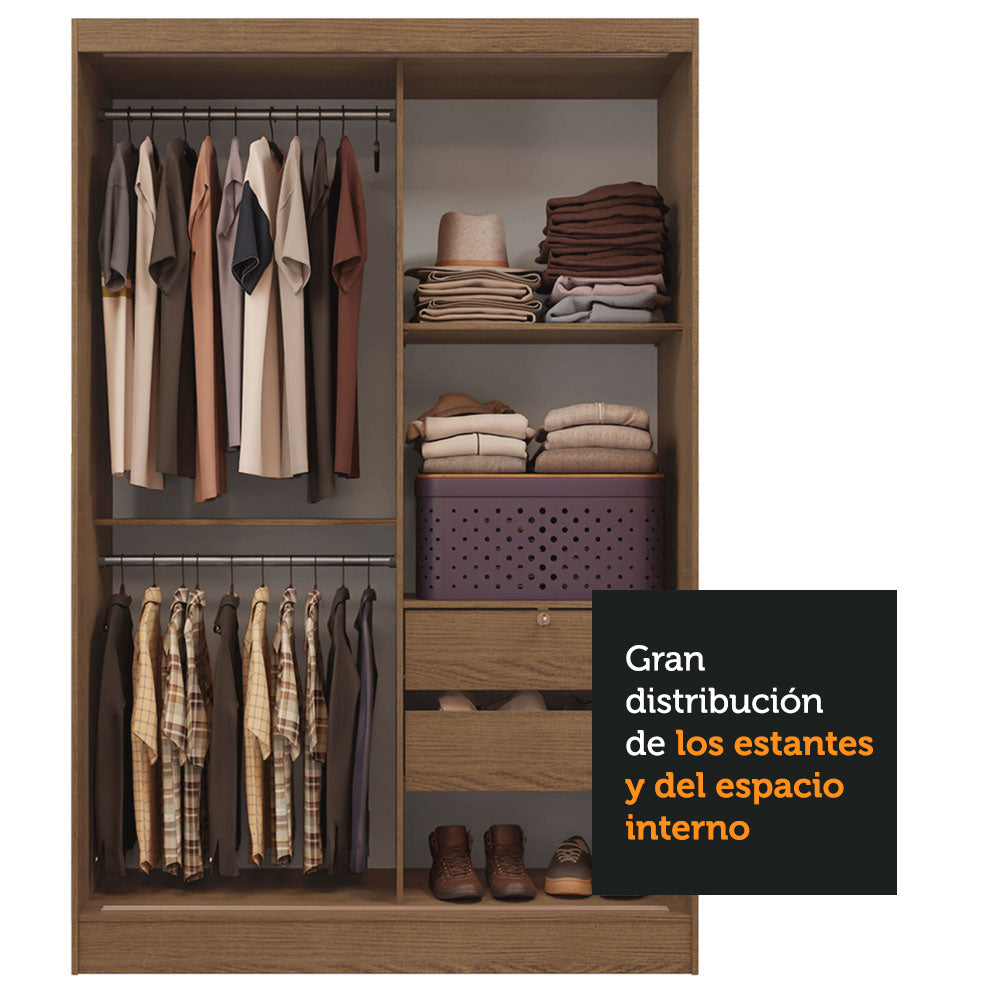 Clóset Soltero 119 cm 2 Puertas Corredizas Con 2 Espejos Marrón Luke Madesa