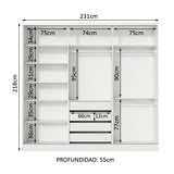 Clóset Matrimonial 100% MDF Royale 3 Puertas Correderas de Espejo Blanco