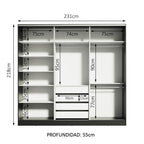 Clóset Matrimonial 231 cm 3 Puertas Corredizas Con 2 Espejos 100% MDF Negro Royale Madesa
