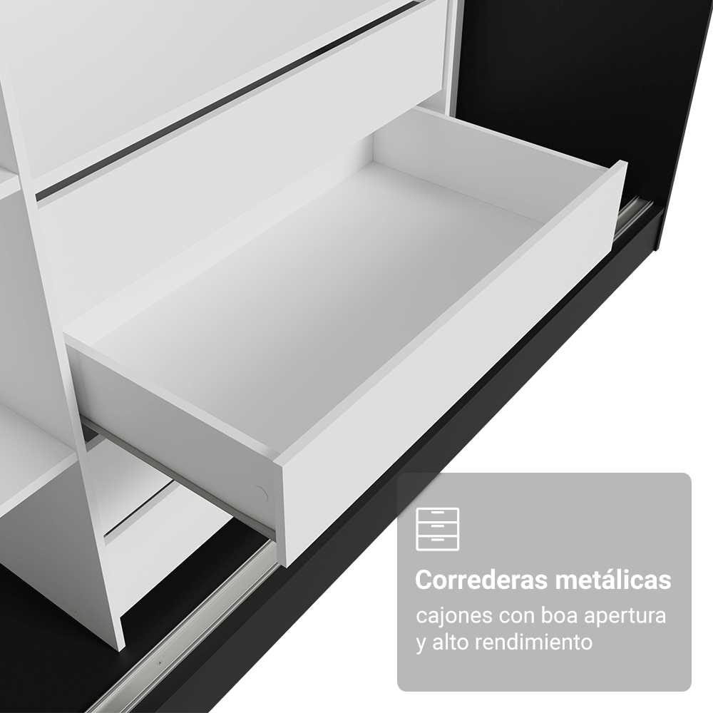 Clóset Matrimonial 3 Puertas Corredizas Negro/Marrón 100% MDF Royale