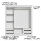 Clóset Matrimonial 170 cm 3 Puertas Corredizas Con 1 Espejo 4 Cajones Blanco Lyon Madesa