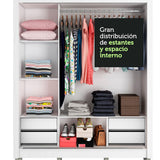 Clóset Matrimonial Lyon Plus 3 Puertas Correderas con Espejos 4 Cajones con Patas Blanco