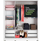 Clóset Matrimonial Lyon Plus 3 Puertas Correderas con Espejo 4 Cajones con Patas Blanco