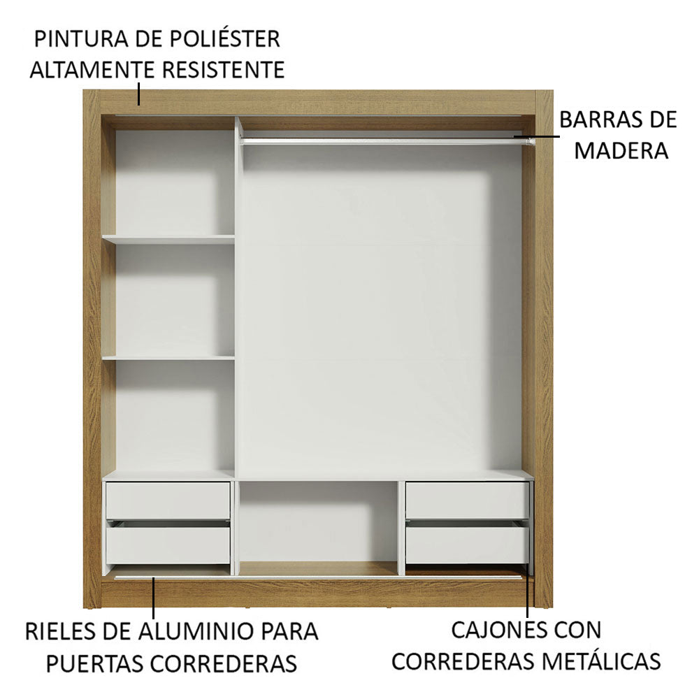 Clóset Matrimonial Lyon Plus 3 Puertas Correderas con Espejo 4 Cajones Marrón