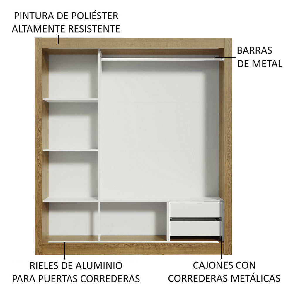 Clóset Matrimonial Lyon 3 Puertas Correderas con Espejo 2 Cajones Marrón