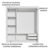 Clóset Matrimonial Lyon 3 Puertas Correderas con Espejos 2 Cajones Blanco/Negro