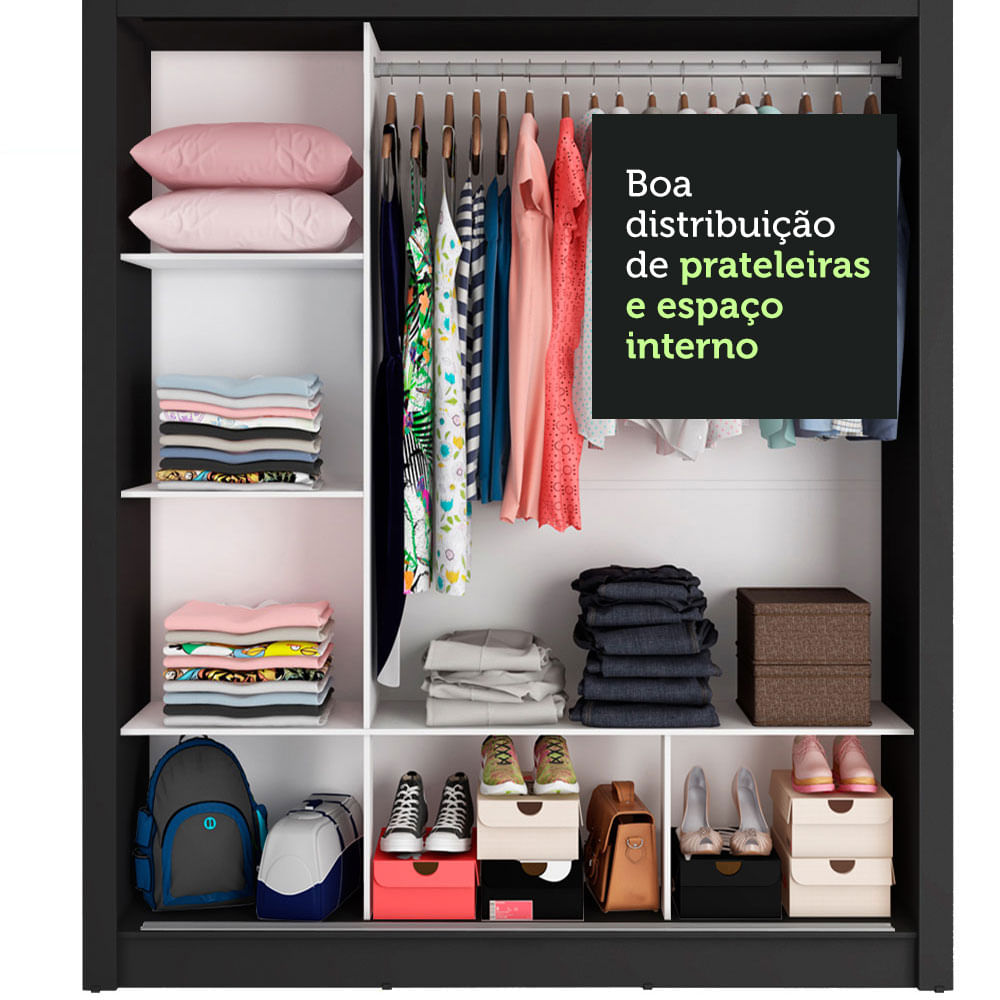 Clóset Matrimonial 170 cm 3 Puertas Corredizas Negro/Blanco Monaco Madesa