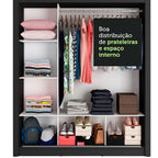 Clóset Matrimonial 170 cm 3 Puertas Corredizas Negro/Blanco Monaco Madesa