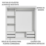 Clóset Matrimonial Lyon Plus 3 Puertas Correderas con Espejo 4 Cajones Blanco/Marrón