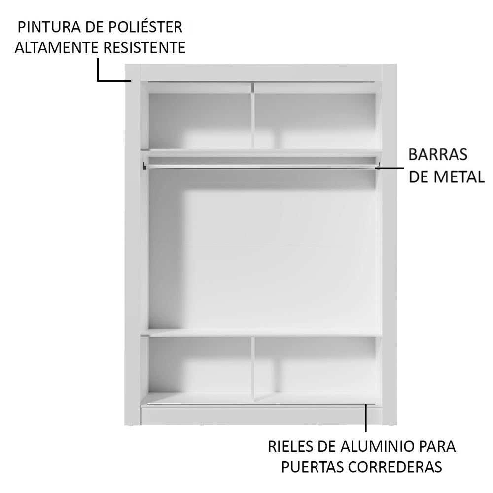 Clóset Soltero Denver 2 Puertas Corredizas con Espejo Blanco