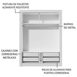Clóset Individual Madesa Dallas Plus 2 Puertas Corredizas de Espejo 4 Cajones Blanco