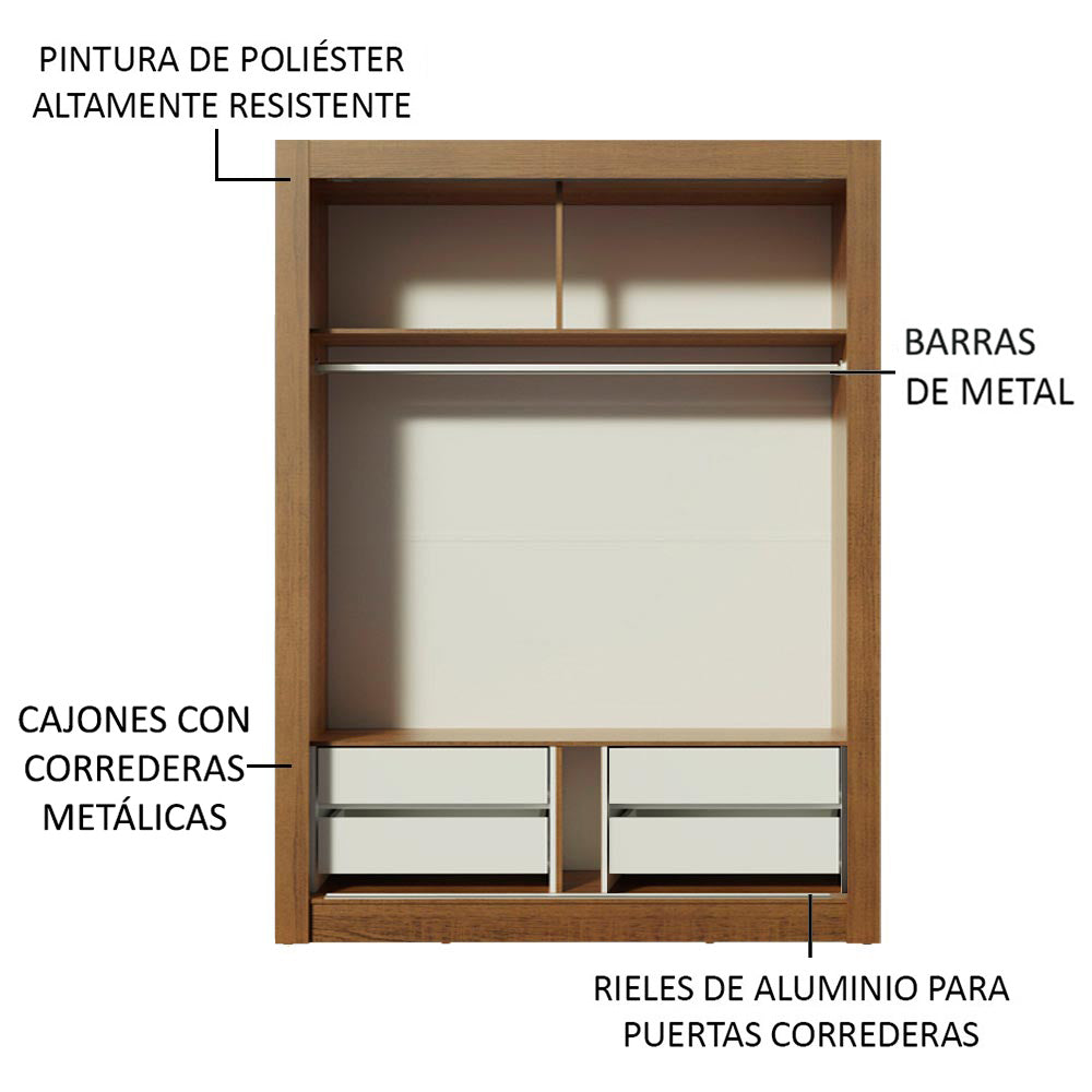 Clóset Soltero 117 cm 2 Puertas Corredizas Con 1 Espejo 4 Cajones Marrón Dallas Madesa