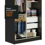 Clóset Soltero Tokio 2 Puertas Correderas con Espejos 2 Cajones Negro/Marrón